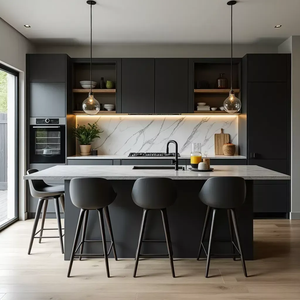 Кухонные шкафы из меламиновой фанеры на заказ, прочные, современные, со стеклянными дверцами, для проектов вилл, столовых и кухонь - Product Image 1