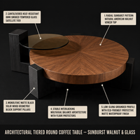 Table basse en bois pour salon, table basse ronde moderne avec armoires et table d'appoint, table centrale pour petit espace domestique, noyer