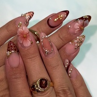 Ongles artificiels courts faits main en acrylique épais sculpté, motif ballerine peint à la main, 10 pièces, design de salon, en gel souple