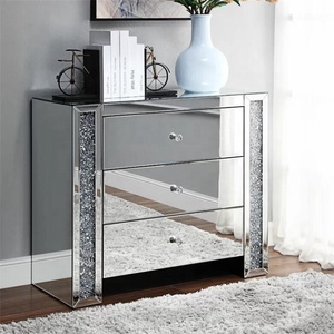 Wholesale High Quality Light Luxury Silver Wooden <strong>Bedside</strong> Cabinet Bedroom Custom Furniture Diamond <strong>Mirror</strong> Wall Cabinet - Product Image 2