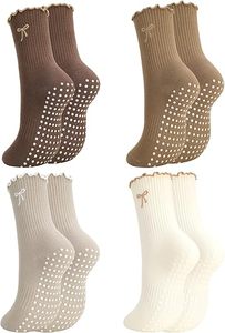 Chaussettes de Pilates pour femmes avec volants et broderie nœud, antidérapantes avec grip en silicone, pour le yoga et le sport - Product Image 6