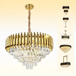 American Nordic Hotel Living Room Decor Ring Gold White Luxury Led Lampen Lustre-Salon Crystal Ceiling Chandeliers Pendant Light