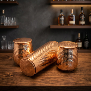 ชุดขวดน้ำทองแดงแท้พรีเมียม 3 ชิ้น พร้อมฝาปิด ขวดลายตอกแบบแฮนด์เมด และแก้วทรงกระบอก 2 ใบ ชุดของขวัญ - Product Image 2