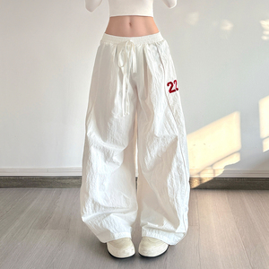 Women's Number Print Drawstring Waist Wide Leg <b>Pants</b>, Oversized Baggy Casual Street Trousers - Product Image 1