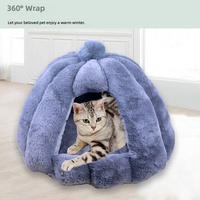 Lit d'hiver chaud pour chat et chien, niche en fourrure de lapin pour petit chien, yourte mongole fermée, nid douillet en peluche en forme de citrouille, maison pour chien