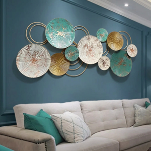 Ensemble de panneaux muraux en métal contemporains, décorations murales circulaires en laiton faites à la main, style glamour pour la décoration murale du salon - Product Image 4