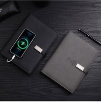 Nouveauté : Chargeur sans fil en cuir PU, batterie externe, carnet de notes, agenda avec lecteur de carte USB