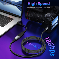 Câble Mini HDMI vers HDMI haute vitesse 18 Gbps HDMI2.0 4K60Hz 3D 1080P plaqué or pour caméra, caméscope, ordinateur portable, HDTV, moniteur
