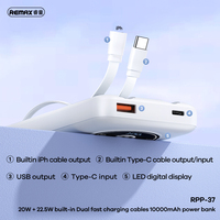 REMAX RPP-37 Batterie Externe 10000 mAh avec Câbles de Charge Rapide Doubles Intégrés 20W+22.5W