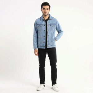 OEMODM Service Fast Delivery Men <b>Denim</b> <b>Jacket</b> Customized Packing Low Price Vintage Hooded Stand Collar Front Logo 100% Coated - Product Image 1