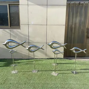 야외 분수 연못 장식 스테인레스 스틸 물고기 현대 정원 조각