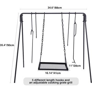 Premium pieghevole falò da cucina a 6 ganci portatile da forno olandese supporto per griglia a fuoco a altalena Grill Grill per campeggio all'aperto - Product Image 5