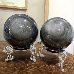 热销雕刻天然银光黑曜石球疗愈水晶风水球家居装饰 - Product Image 1
