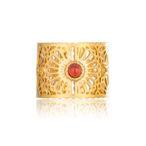 Bague ouverte en pierre naturelle pour femme, en acier inoxydable plaqué or 18 carats PVD, style vintage, luxe léger, réglable, large, pour le quotidien, cadeau - Product Image 6
