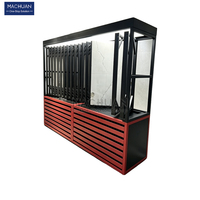 Étagère coulissante murale moderne en acier avec éclairage LED, finition thermolaquée, pour présentoir de carreaux en showroom