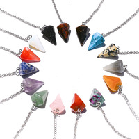 Vente en gros Colliers unisexes Pendentif en cristal naturel avec pyramide hexagonale Quartz rose Oeil de tigre Agate Boule d'améthyste