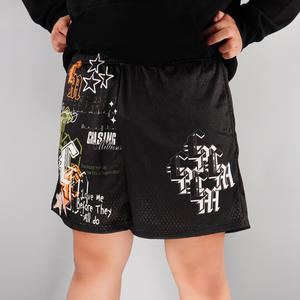 กางเกงขาสั้นผ้าตาข่ายขาสั้นสำหรับผู้ชายกางเกงขาสั้นผ้าตาข่ายทรงหลวมเอวยางยืดโพลีเอสเตอร์น้ำหนักมาก - Product Image 3