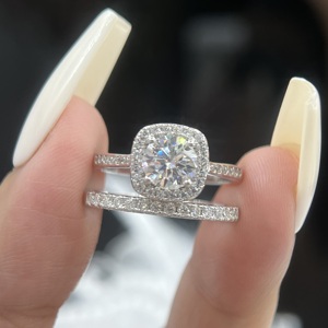 Bộ nhẫn cưới nữ Moissanite lấp lánh chất lượng cao, màu D, VVS, 1 carat, bạc S925, dành cho cặp đôi - Product Image 1