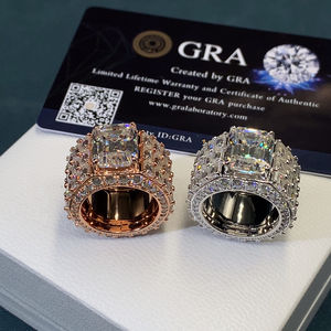 Anelli di Lusso con Moissanite Taglio Smeraldo VVS, Anelli in <span class=keywords><strong>Argento</strong></span> per Uomo, Gioielli in Moissanite <span class=keywords><strong>D</strong></span> VVS, Anello in Moissanite Certificato GRA, Stile Hip Hop - Product Image 6