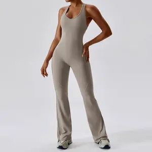 CLT8117 женский боди для йоги со свободными штанинами, цельный комбинезон с животиком, комбинезон с дырками сзади, спортивные Комбинезоны для тренировок