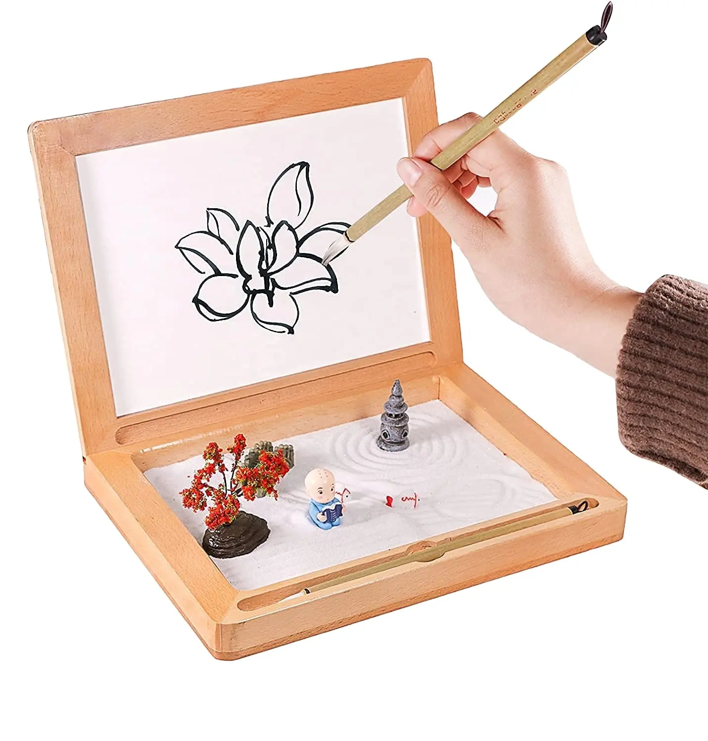 Japon minyatür Zen bahçe seti-masa Zen dekor seti w/buda su boyama kurulu ofis rahatlatıcı hediyeler