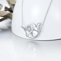 YFN Animal Jewelry Design Collier pendentif chat mignon gravé en argent sterling 925