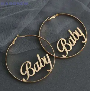 MARONEW Hip Hoop big Personalized custom Name findings 18k Gold Stainless Steel Design Earrings for Women arete