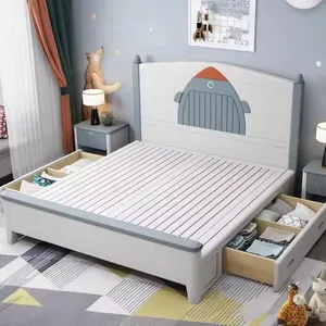 Legno camera da letto per bambini mobili Queen Size doppio bambino letto popolare dei cartoni animati per bambini camera da letto bel letto per bambini con scivolo
