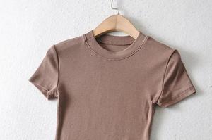 <b>Women's</b> Summer Slim Fit Crop Tops HG80's Casual Style Rib Fabric Custom Logo Embroidery Sexy Plain <b>Tight</b> Fit Wholesale Crop Tops - Product Image 5