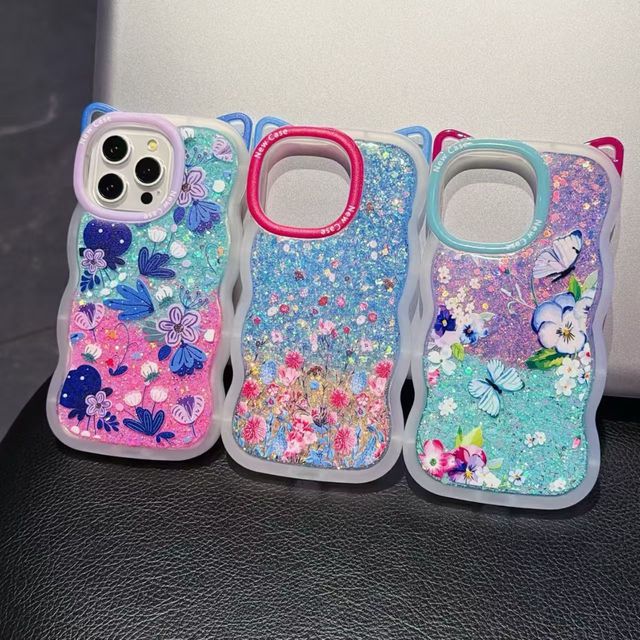 Glitter Wavy Edge Luxury TPU Phone Case Cute Cat Ear Camera Shockproof Protective Cover for XR/116.1 XSMAX 11PRO 11PROMAX