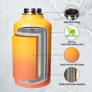Botella de agua de acero inoxidable de 64 oz a prueba de fugas con tapa abatible y pajita, sin condensación, para camping y senderismo, botella de agua aislada. - Product Image 2