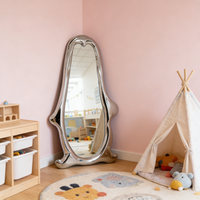 Miroir sur pied en acier inoxydable en forme de pingouin artistique, miroir mural sculptural pour boutique de vêtements, salon, hôtel et galerie