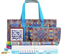 Sac de Mahjong Portable Grande Capacité Pliable Multifonctionnel 3-en-1 en Polyester Imprimé avec Tapis et Supports de Rangement pour Famille et Activités Extérieures