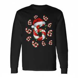 Camiseta navideña de manga larga con estampado de bastones de caramelo número 6, pijamas a juego con memes - Product Image 2