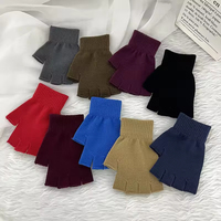 Gants courts noirs en tricot sans doigts, chauds et extensibles pour l'hiver, pour femmes et hommes, accessoires de cyclisme