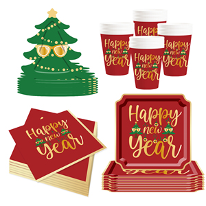 Juego de Vajilla Desechable DAMAI con Diseño Navideño, Platos, Vasos y Servilletas de Papel con Molde de Árbol de Navidad - Product Image 5