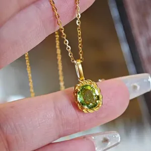 Lerca Großhandel Damen-Schmuck Modeschmuck 24k Gold natürliches grünes Tourmalin anhänger Halskette zum Valentinstagsgeschenk