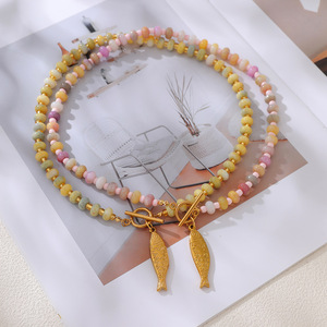 Boho Multicolor <b>Beaded</b> Necklaces With Gold Fish Pendant Natural Stone Women's Party Jewelry - Product Image 3