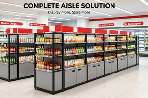 Étagères de rangement pour supermarchés PFT, métalliques, robustes, perforées des deux côtés, revêtement en poudre époxy, installation rapide - Product Image 1