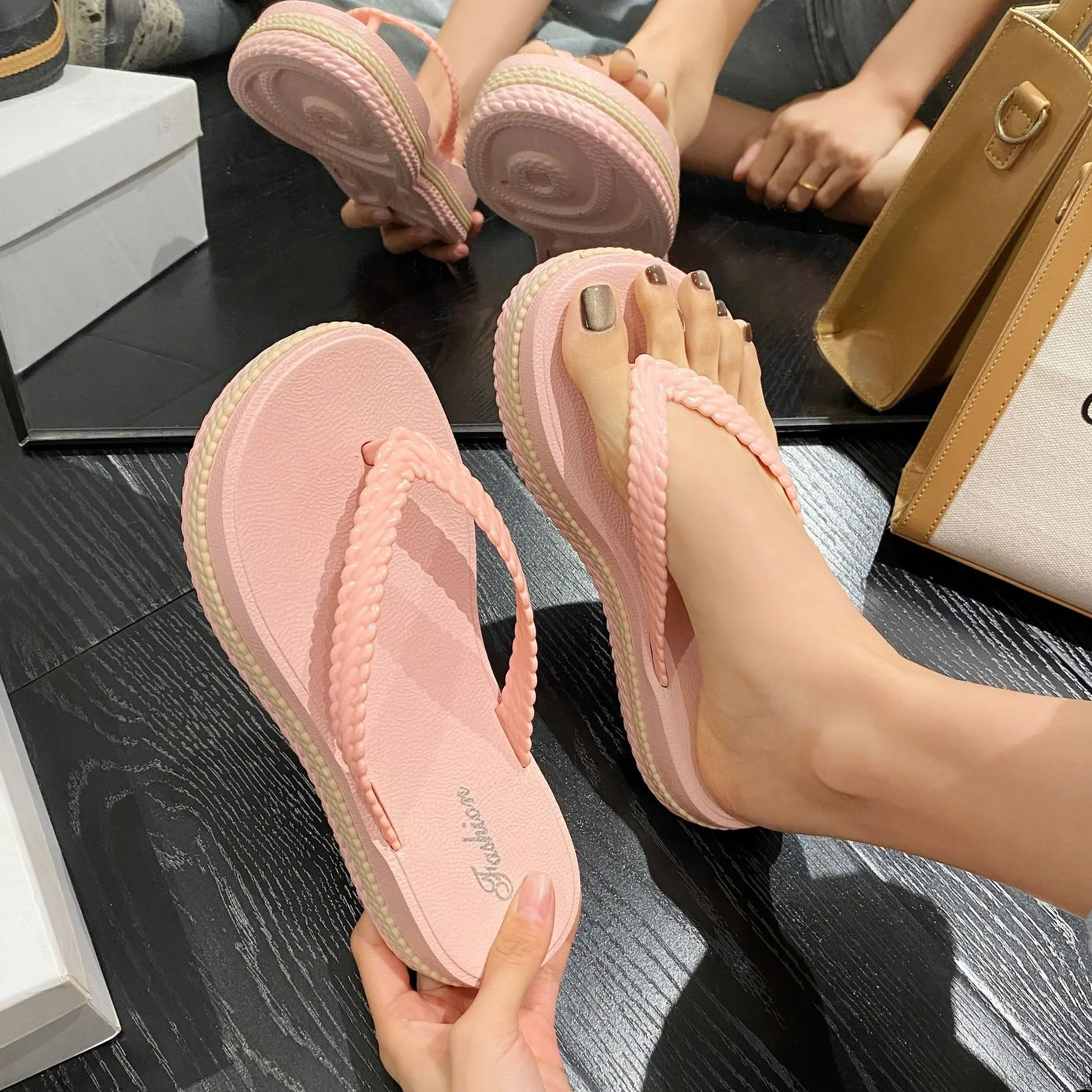 Thai Hanf Seil grenz überschreitende Großhandel Keil Flip Flops Schuhe Damen Frauen Hochzeit