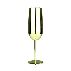 Customized Electroplating Copper Plated Metal Goblet Wine Cup Fluted Wineglass Cocktail Stainless Steel Champagne Glass