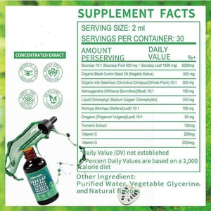 Gouttes liquides orales de Corossol Amer 10-en-1 avec Algues Marines, Moringa, Curcuma, Ashwagandha, Huile d'Origan – Compléments Liquides Oraux - Product Image 5