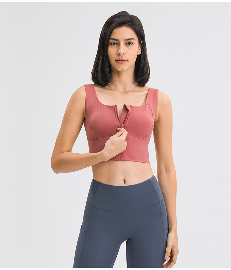 Front Zipper Sports Bra Gathers High-intensity Running Yoga Lingerie Fitness Vest