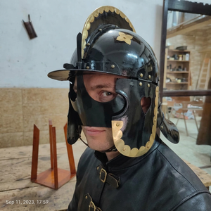 Handmade Black Metal Hussar Helmet With Gold Accents Antique Style Medieval Armour Round Shape Polished Finish - Product Image 1