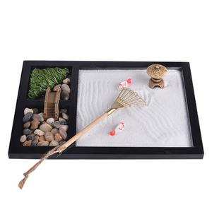 Mini ensemble de jardin <span class=keywords><strong>zen</strong></span> japonais personnalisé dans un cadre en bois pour la relaxation et la méditation cadeau sable blanc et pont et bouddh - Product Image 4