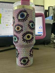 Bicchieri Termici Personalizzati in Acciaio Inox da 40oz con Cristalli e Strass, Isolamento Sottovuoto, Antigoccia, con Cannuccia e Decorazioni Occhio Malvagio - Product Image 6