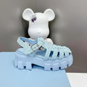 Sandales compensées en raphia tressé pour femme, à boucle, semelle épaisse, décontractées, pour le quotidien, chaussures de créateur - Product Image 3