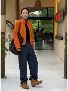 Blazer en polaire Orange Wind Breaks Waves, écologique, pour l'extérieur et la ville, polyvalent, uni, décontracté, avec fermeture éclair frontale. - Product Image 4