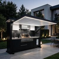 Meubles de cuisine modulaires modernes en alliage d'aluminium, design ignifuge et écologique, plan de travail en acier inoxydable, finition laquée, pour extérieur