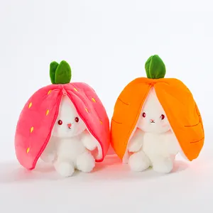 18 सेमी प्यारा आश्चर्य खरगोश आलीशान खिलौना आलीशान लंबे कान वाला फल गाजर स्ट्रॉबेरी खरगोश में बदल जाता है